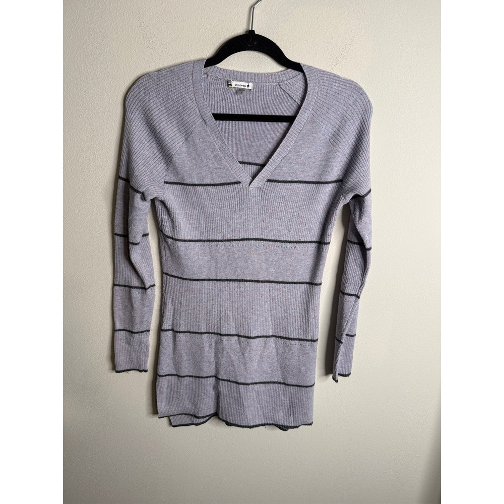 Smartwool Small V-Neck Striped Ribbed Sweater Dress Merino Wool‎ Blend Womens